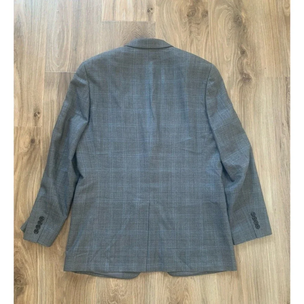 Lauren Ralph Lauren Sport Coat Men's 42L Silk & Wool Grey Blue Windowpane Blazer